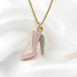 Gold & Pink High Heel Stiletto Pendant Necklace – Fashion Charm Jewelry - Women